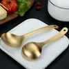 Spoons Frosted And Thickened Ladle Stainless Steel Golden Soup Spoon Hanging Hole Simple Household Long-handled Large Rice Scoop