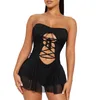 Casual Jurken Vrouwen Strapless Jumpsuit Jurk Zomer Bandage Uitsparing Backless Party Mini Voor Cocktail Strand Streetwear