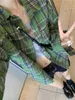 Women's Blouses Shirts PLAMTEE Green Plaid Shirt Women Vintage Loose Full Sleeve Office Lady 2023 All Match New Autumn 2023 Daily Work Wear Casual YQ231214