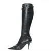 Buty Duże wysokie obcasowe spiczasty motocykl motocyklowy motocykl metalowy pasek Not Koncerta Knight Womens 230830