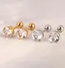 Stud Earrings 2pcs Stainless Steel Gold Color CZ Zircon Studs Women Men Round Crystal Fashion Jewelry Korean Ear4144954