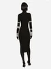 Casual Dresses Luxury Party For Women Long Sleeve Gloves With Crystal Bandage Black Midi Dress Evening Gowns Autumn Winter