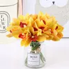 Decorative Flowers Artificial Simulation Bloom Cymbidium Party Decoration Office Home Lifelike Wedding 6pcs Bouquets