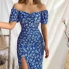 Casual Dresses Women Dress High Waist Off Shoulder Low Cut Summer Sexy Floral Print Elegant Bodycon A-line Maxi For Lady