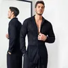 Palco desgaste masculino roupas de dança latina manga comprida camisa preta traje de competição de salão salsa chacha tops dnv16452