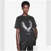 T-shirt Femme 2023 Niche Eagle Print T-shirt Fried Snowflake Couleur Lavage Designer Tee Femmes Noir Tops à manches courtes S Drop Deliver Dhj2W