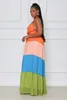 カジュアルドレス2023リストパッチワークシフォンホリデービーチファーリコアフリースイートホルターオフショルダーバックレスの女性の長いルーズドレス