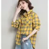 Kvinnors blusar skjortor damer toppar överdimensionerade vintage rutiga långärmad skjortor kvinnor bomull eleganta blusar sommar 2023 koreanska stilfulla modekläder yq231214