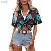 Kadınlar bluz gömlekleri haii tropikal bitkiler çiçek plaj gömlekleri 3d baskı kadınlar kısa slear gömlek düğmesi üstleri büyük boy tatil bluzu kadın giyim 231214