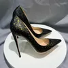 Sapatos de vestido preto jacaré couro salto alto stilettos 10cmhigh deslizamento na festa mulheres boca rasa apontada