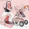 Strollers# High Landscape Baby Stroller 3 in 1 Mom Pink Stroller Travel Pram Carriage Basket Baby Car seat and Trolley316M Q231215