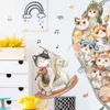 Autocollants muraux de chats mignons de dessin animé aquarelle, autocollants de porte, autocollants de fenêtres pour chambre d'enfants, sparadrap muraux de pépinière de bébé, papier peint Mural