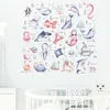 4sheets/set Watercolor Cartoon ABC English Alphabet Wall Stickers Underwater Creatures Sea Animals Kids Room Baby Nursery Room