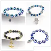 Bedelarmbanden Fatima Hand Hamsa Armband Sieraden Dames Man Goud Sier Kleur Mode Blauw Duivel Boze Oog Plam Bell Kralen Anker Charm Dhyj1