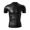 Shapers de corpo masculino homens colarinho t-shirt de couro falso manga curta tops camisa de emagrecimento corpo shaper cintura trainer couro shapewear roupa interior 231213