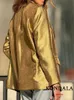 KONDALA Vintage Gouden Herfst Blazer Dames Lange Mouw V-hals Zakken Dames Fashionn 2023 Winter Elegant Party Outwears 231213