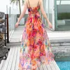 Casual Dresses Sexig Summer Dress Women Real Silk Maxi Boho Beach Evening Party Ladies Axless Floral Vestido 2090