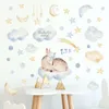 Pegatinas de pared con dibujos de ciervos durmiendo en la nube para habitación de niños, dormitorio, guardería, decoración del hogar, calcomanías de pared