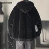 Casaco masculino de pele falsa Mauroicardi inverno oversized preto quente grosso parka com capuz interno de manga comprida moda coreana casaco de pele reversível 231213