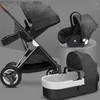 Poussettes # Poussettes bébé poussette 3 en 1 quatre roues 2 en 1 voiture maternelle pliable né chariot haut paysage Q231215