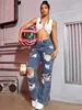 Women's Jumpsuits Rompers Harajuku Women Fashion Cargo Jeans Street Ripped Details Straight Leg Denim Trousers Simple Casual Baggy Pants Mujer 231213