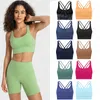 Lu Yoga Strappy Longline Sports Bras för kvinnor Criss Cross Croped Tank Tops Athletic Running Workout BH med avtagbara kuddar A-141