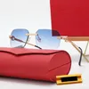 Tendencia gafas de sol sin montura diseñador hombres decoración en forma de C marco de metal dorado degradado gris verde lente ovalada gafas femeninas wo234s