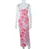 Casual Dresses Sexy Dress European And American Women's Clothing 2023 Summer Digital Printed V-neck Sleeveless Mid-Length Split