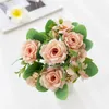 Decorative Flowers Artificial Wedding Holding Flower Roses Bouquet Silk Fake Living Room Decoration Red Rose Plant Simulation