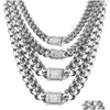 Chaînes Hommes 18K Or Blanc Ton 316L En Acier Inoxydable Cubain Lien Chaîne Collier Curb Avec Diamants Fermoir Serrure Drop Livraison Bijoux N Otrh7