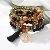 Strand Vintage Tassel Multi-Layered Bracelet Bohemian Style Faux Turquoise Wood Bead Women Tree Of Life Charm Set