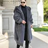 Pelliccia da uomo Pelliccia sintetica Oversize Cappotto di pelliccia lungo da uomo allentato Pelliccia sintetica di coniglio Giacca con cappuccio Tasche di grandi dimensioni Cerniera Spessa Cappotto invernale X-lungo Q231212