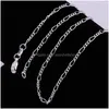 Kedjor 10st/Lot 2mm Figaro Chain 925 Sterling Sier smycken halsbandskedjor med hummerklasspar storlek 16 18 20 22 28 28 30 tum droppe dhxiy