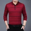 Polos Polos Spring Striped T-shirty długie rękaw jesienne swobodne sporty pullovers Formal Dress T-shirt męskie ubrania