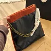 22 vuilniszak mode dames schoudertas 35cm leer lamswol dubbel stuk gouden hardware metalen gesp luxe draagtas munt gematelasseerde ketting crossbody tassen portemonnee