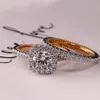 Anéis de casamento huitan luxo noivado para mulheres 2 pçs conjunto brilhante zircão cúbico novo design dois tons elegante jóias femininas dropship293p