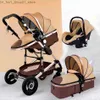 Barnvagnar# lyx 3 i 1 baby barnvagn bärbar hög landskap guld svart baby vagn vikning multifunktionell nyfödd spädbarn barnvagnar1255g q231215