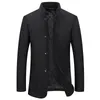 Mezcla de lana para hombres Ropa de la marca Coat Woolen Woolen Winter Black Solid-maneve V-maneve Long Jacket Fashion casual Overcoat S-4XL 231213