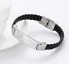 Rostfritt stål tomma ID -taggar läderarmband för gravläder flätan armband med metallplatta hela 10st Q07204339348