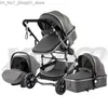 Poussettes# Poussettes# Luxe 3 en 1 bébé poussette Portable haute paysage or noir chariot pliant multifonction Born Carrinho De Bebe L2306 Otjuz Q231215