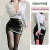 Work Dresses Office Lady White Shirt Skirts Set Secretary Sexy Spicy Long Sleeved Leather Two Piece Skirt Fashion Womne S8