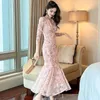 Casual Dresses French Ankle-length Long Dress V-neck Print Slim Trumpet A-line Women's Elegant Autumn And Winter Womens