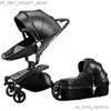 Wózki# wózki# Nowy skórzany wózek dla dzieci 3 w 1 wysokiej jakości wózek dla dzieci Wysoki krajobraz Niemowlę Luksusowy wózek do wózka dziecięcego R230817 Q231215