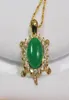 Incrustación de cristal 12x16mm Colgante de tortuga de jade verde ovalado natural 22x35mm Necklaceltltlt 8935180