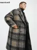 Herrjackor Mauroicardi Autumn Winter Long Loose Stylish Thick Warm Colorful Plaid Wool Blends Coat Män Double Breasted Runway Fashion 231214