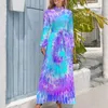 Casual jurken Tie Dye Swirl-jurk Hoge taille Blauw Paars Grafisch Boho Strand Lange mouwen Street Style Maxi Elegant vestido