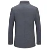 Mezcla de lana para hombres Ropa de la marca Coat Woolen Woolen Winter Black Solid-maneve V-maneve Long Jacket Fashion casual Overcoat S-4XL 231213