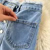 Kjolar koreansk stil bär retro hårig kant hög midja tunn enkelbröst smal medellängd denim halvkropp kjol tidvatten hundra