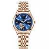 Наручные часы Высококачественные модные повседневные и универсальные женские водонепроницаемые часы с римскими цифрами из розового золота, инкрустированные бриллиантами