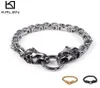 Royal Link Chain Bracelet Men Stainless Steel SilverGoldBlack Double Lion Head Charm Bracelets Jewelry4174420